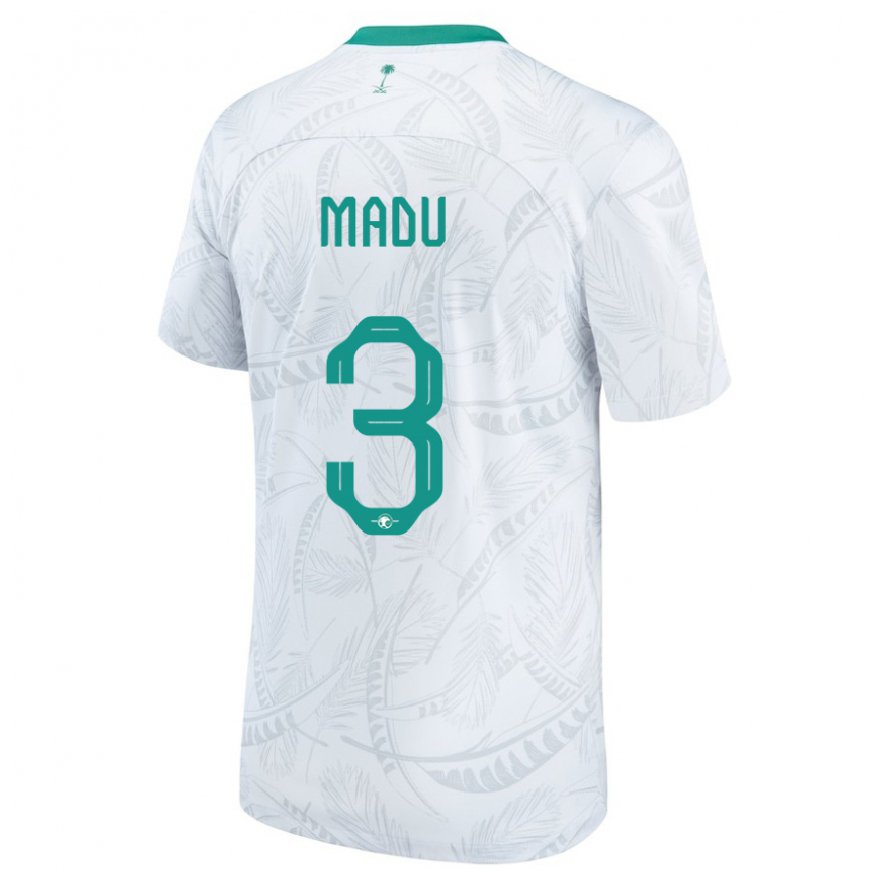 Kandiny Mujer Camiseta Arabia Saudita Abdullah Madu #3 Blanco 1ª Equipación 22-24 La Camisa