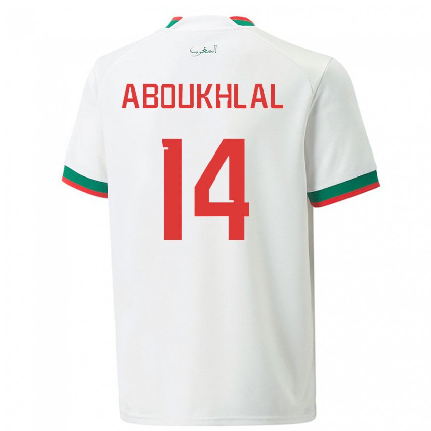 Kandiny Donna Maglia Marocco Zakaria Aboukhlal #14 Bianco Kit Gara Away 22-24 Maglietta