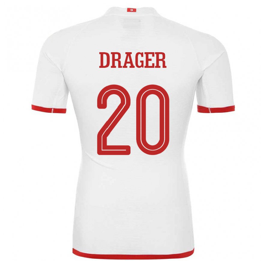 Kandiny Mujer Camiseta Túnez Mohamed Drager #20 Blanco 2ª Equipación 22-24 La Camisa