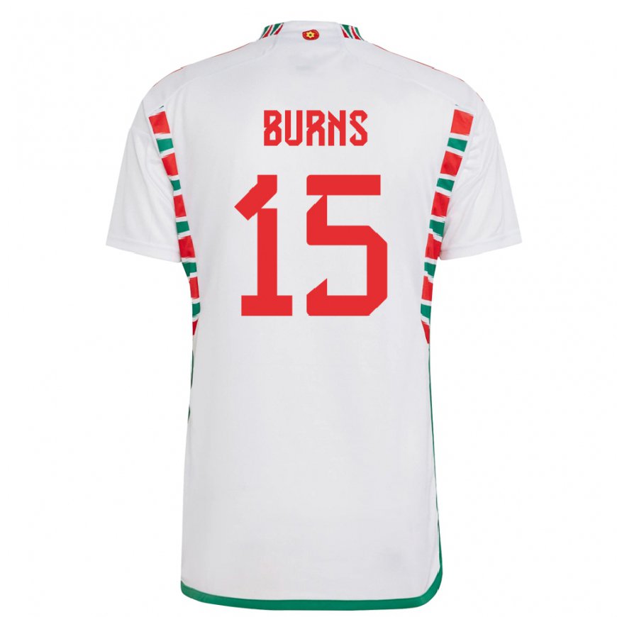 Kandiny Damen Walisische Wes Burns #15 Weiß Auswärtstrikot Trikot 22-24 T-shirt Österreich