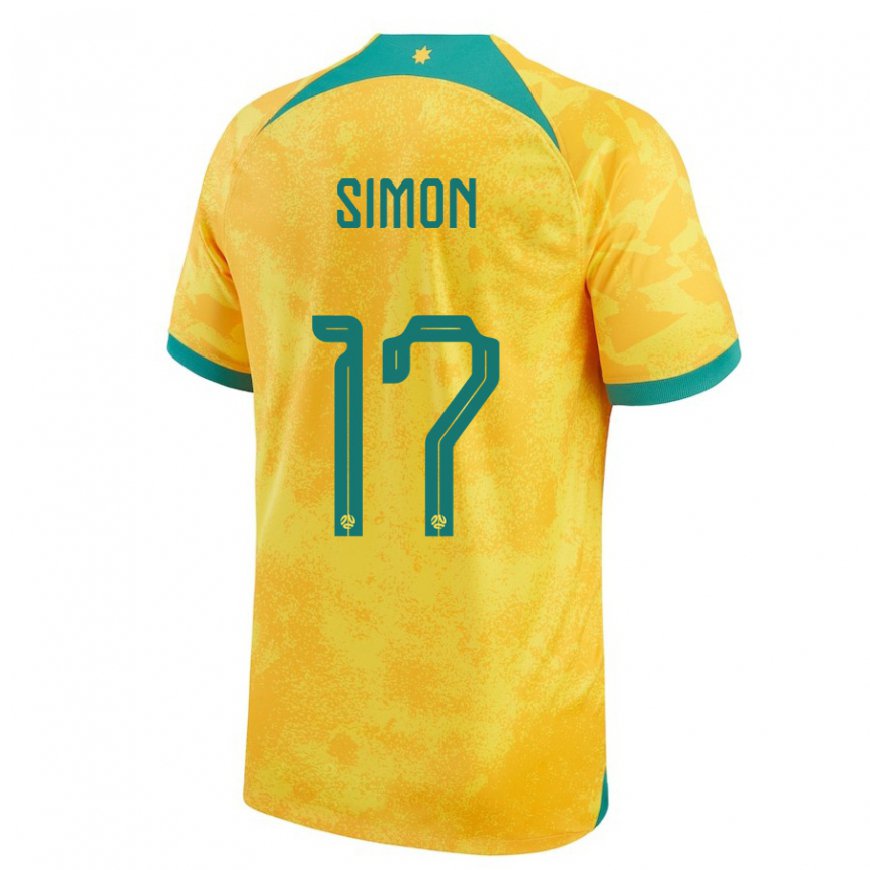 Kandiny Bambino Maglia Australia Kyah Simon #17 D'oro Kit Gara Home 22-24 Maglietta