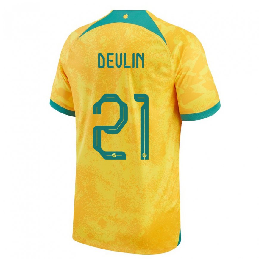 Kandiny Bambino Maglia Australia Cameron Devlin #21 D'oro Kit Gara Home 22-24 Maglietta