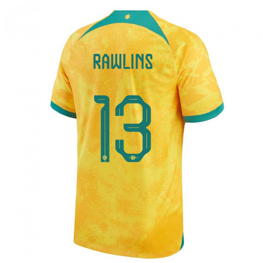 Kandiny Bambino Maglia Australia Joshua Rawlins #13 D'oro Kit Gara Home 22-24 Maglietta