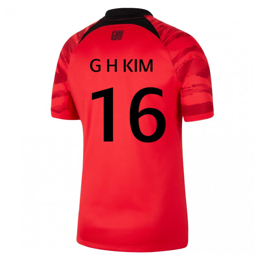 Kandiny Bambino Maglia Corea Del Sud Kim Gyeong Hwan #16 Rosso Nero Kit Gara Home 22-24 Maglietta