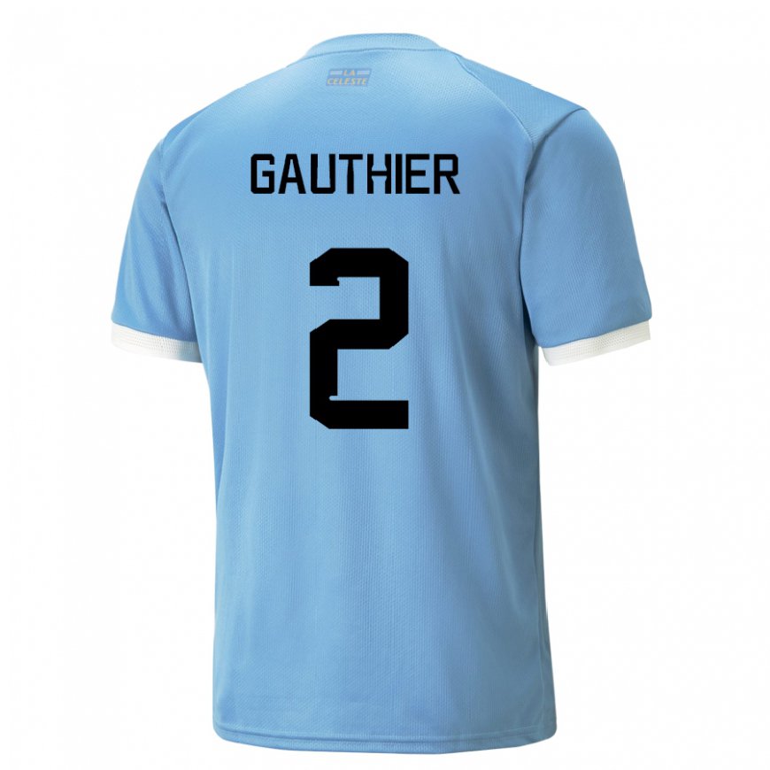 Kandiny Kinder Uruguayische Valentin Gauthier #2 Blau Heimtrikot Trikot 22-24 T-shirt Österreich