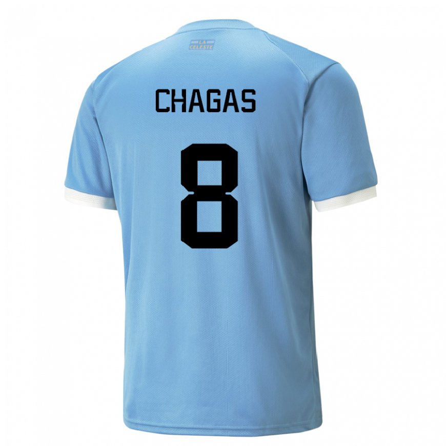 Kandiny Kinderen Uruguayaans Rodrigo Chagas #8 Blauw Thuisshirt Thuistenue 22-24 T-shirt België