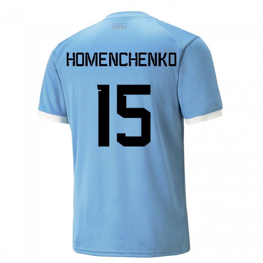 Kandiny Kinderen Uruguayaans Santiago Homenchenko #15 Blauw Thuisshirt Thuistenue 22-24 T-shirt