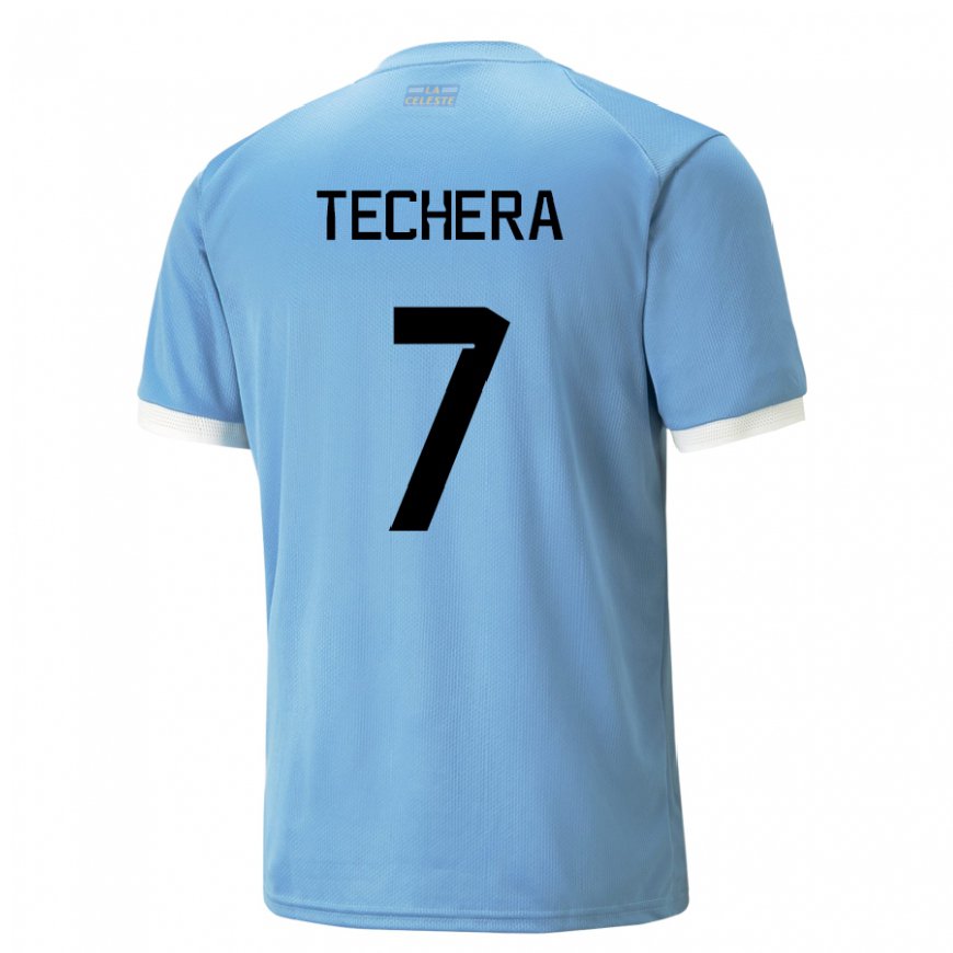 Kandiny Kinder Uruguayische Facundo Techera #7 Blau Heimtrikot Trikot 22-24 T-shirt Österreich