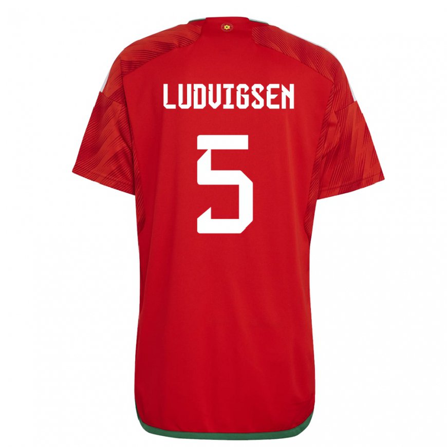 Kandiny Kinderen Welsh Kai Ludvigsen #5 Rood Thuisshirt Thuistenue 22-24 T-shirt