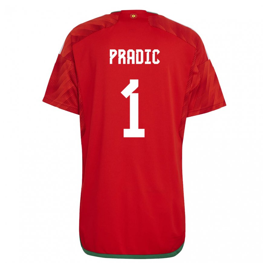 Kandiny Kinder Walisische James Pradic #1 Rot Heimtrikot Trikot 22-24 T-shirt Österreich