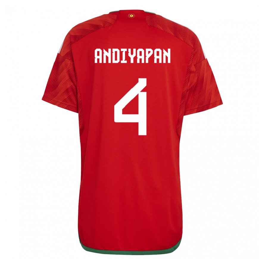 Kandiny Bambino Maglia Galles William Andiyapan #4 Rosso Kit Gara Home 22-24 Maglietta