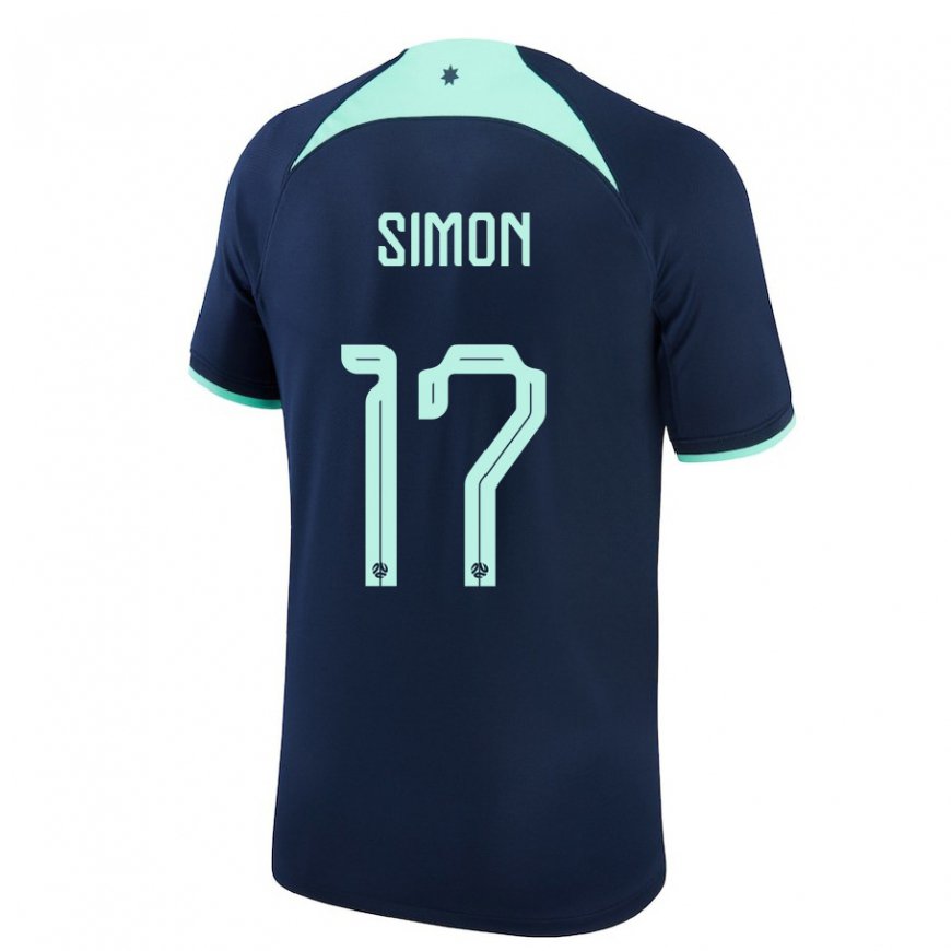 Kandiny Bambino Maglia Australia Kyah Simon #17 Blu Scuro Kit Gara Away 22-24 Maglietta