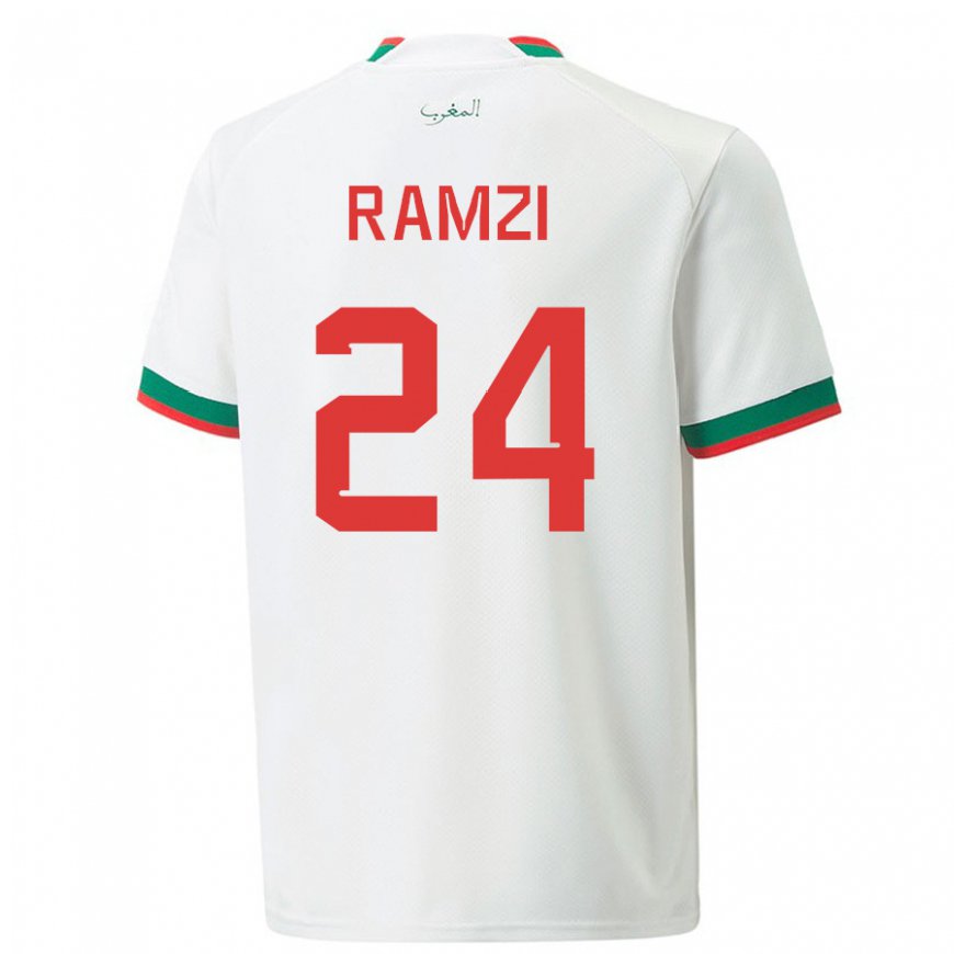 Kandiny Niño Camiseta Marruecos Achraf Ramzi #24 Blanco 2ª Equipación 22-24 La Camisa