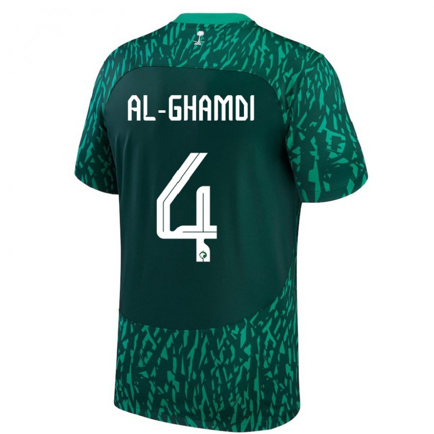 Kandiny Bambino Maglia Arabia Saudita Talah Al Ghamdi #4 Verde Scuro Kit Gara Away 22-24 Maglietta