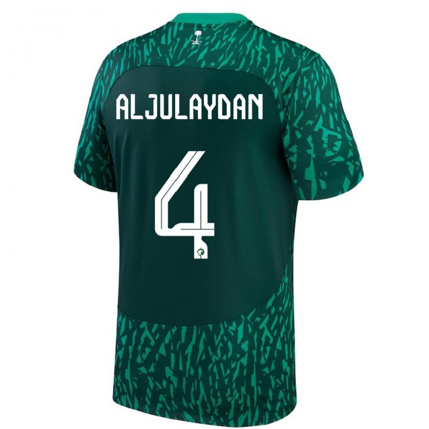 Kandiny Bambino Maglia Arabia Saudita Ahmed Aljulaydan #4 Verde Scuro Kit Gara Away 22-24 Maglietta