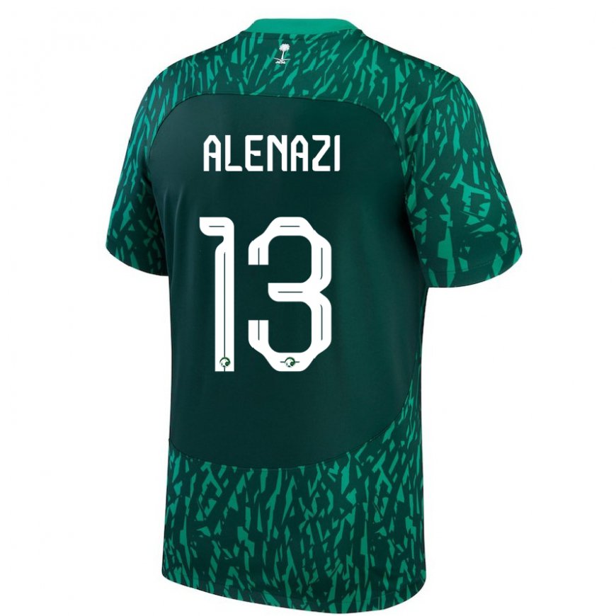 Kandiny Bambino Maglia Arabia Saudita Abdullah Alenazi #13 Verde Scuro Kit Gara Away 22-24 Maglietta