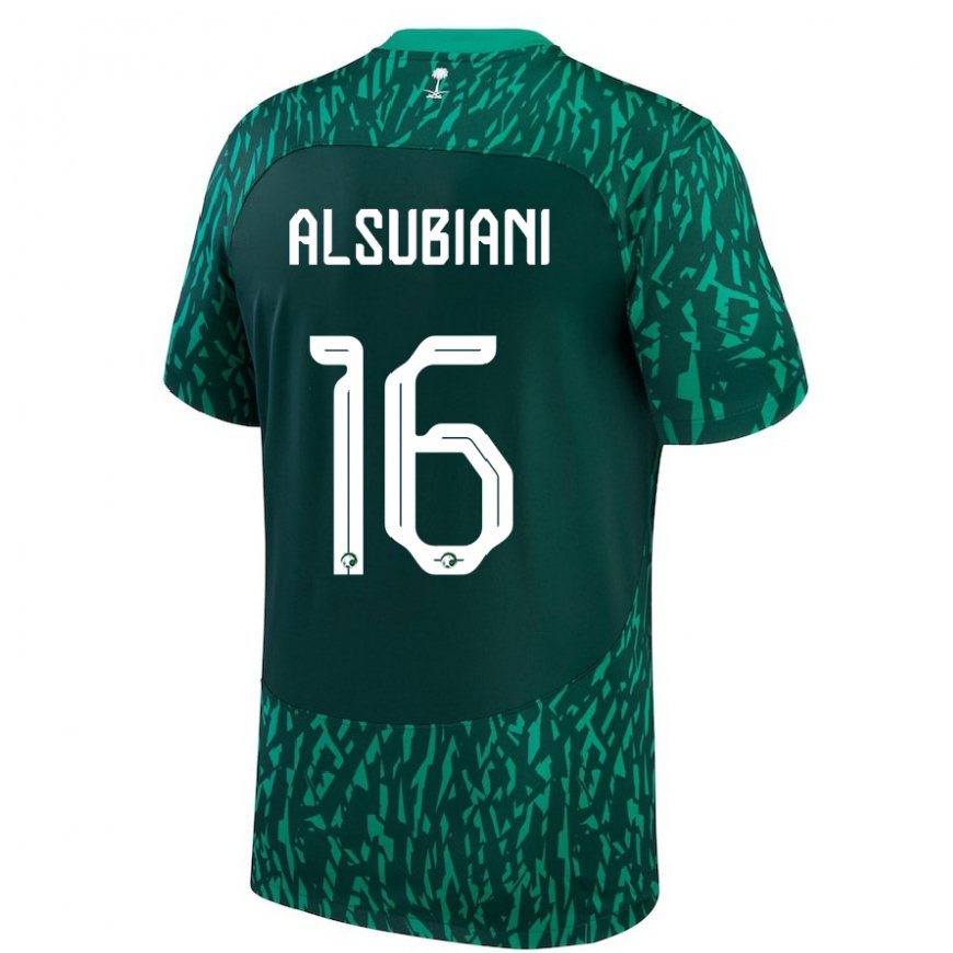 Kandiny Bambino Maglia Arabia Saudita Faisal Alsubiani #16 Verde Scuro Kit Gara Away 22-24 Maglietta