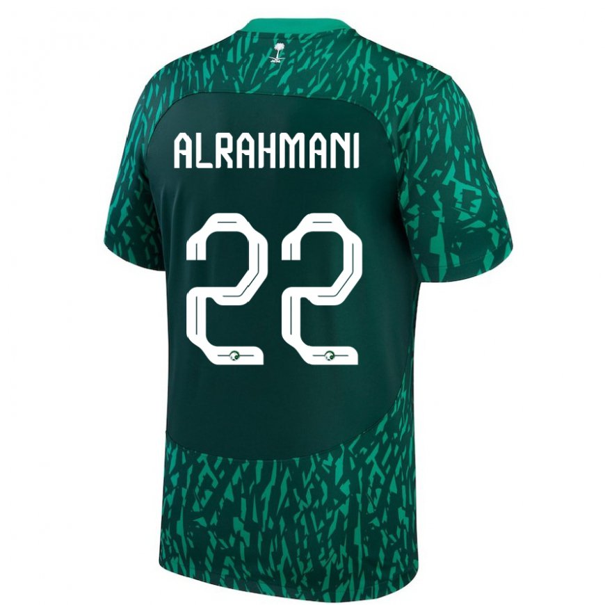 Kandiny Bambino Maglia Arabia Saudita Saleh Alrahmani #22 Verde Scuro Kit Gara Away 22-24 Maglietta