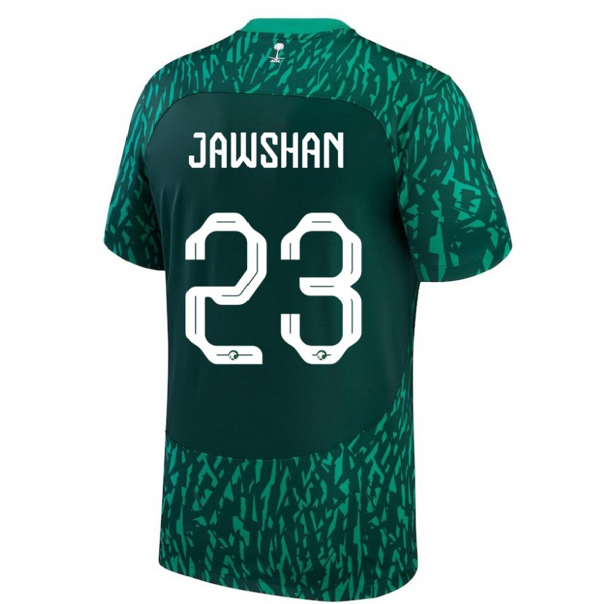 Kandiny Bambino Maglia Arabia Saudita Yazeed Jawshan #23 Verde Scuro Kit Gara Away 22-24 Maglietta