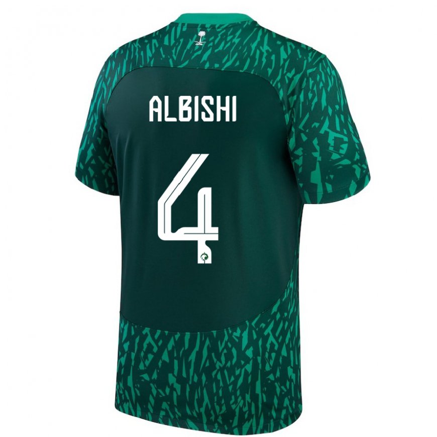 Kandiny Bambino Maglia Arabia Saudita Abdullah Albishi #4 Verde Scuro Kit Gara Away 22-24 Maglietta