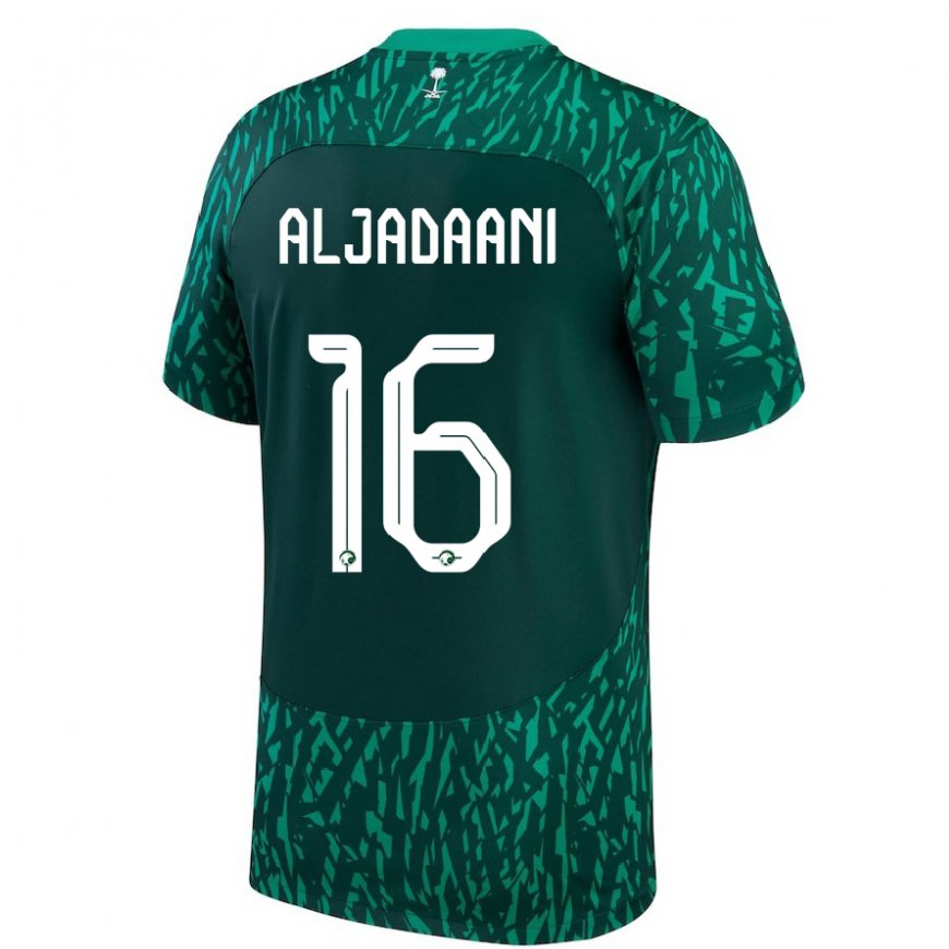 Kandiny Bambino Maglia Arabia Saudita Nawaf Aljadaani #16 Verde Scuro Kit Gara Away 22-24 Maglietta