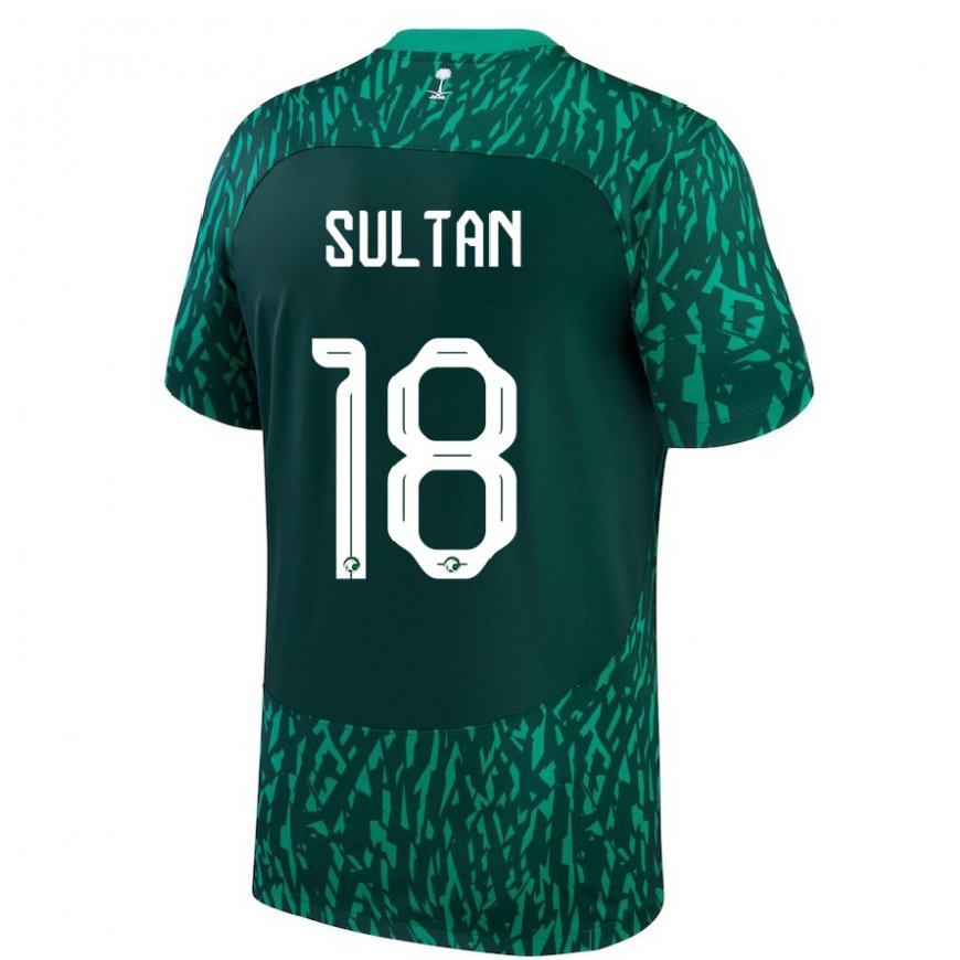 Kandiny Bambino Maglia Arabia Saudita Qasim Sultan #18 Verde Scuro Kit Gara Away 22-24 Maglietta