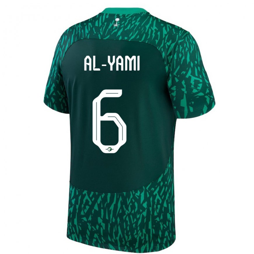 Kandiny Bambino Maglia Arabia Saudita Mohammed Al Yami #6 Verde Scuro Kit Gara Away 22-24 Maglietta