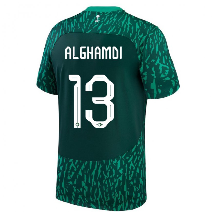 Kandiny Bambino Maglia Arabia Saudita Hazzaa Alghamdi #13 Verde Scuro Kit Gara Away 22-24 Maglietta