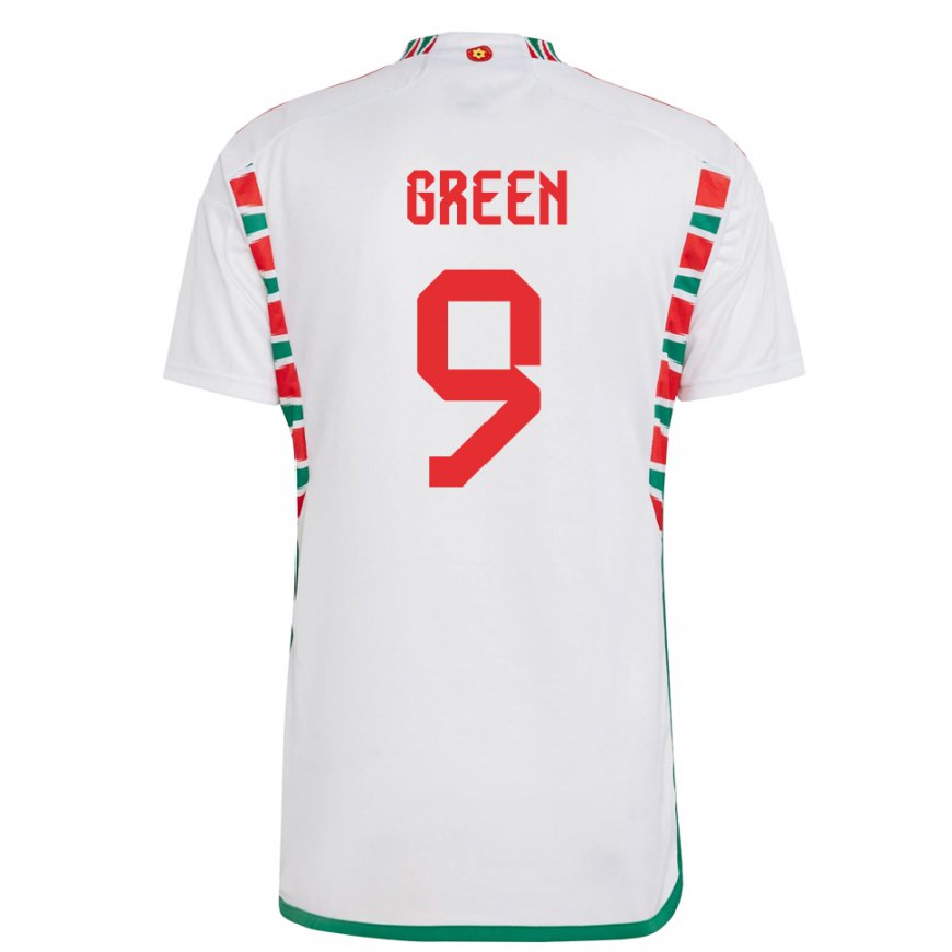 Kandiny Bambino Maglia Galles Kayleigh Green #9 Bianco Kit Gara Away 22-24 Maglietta