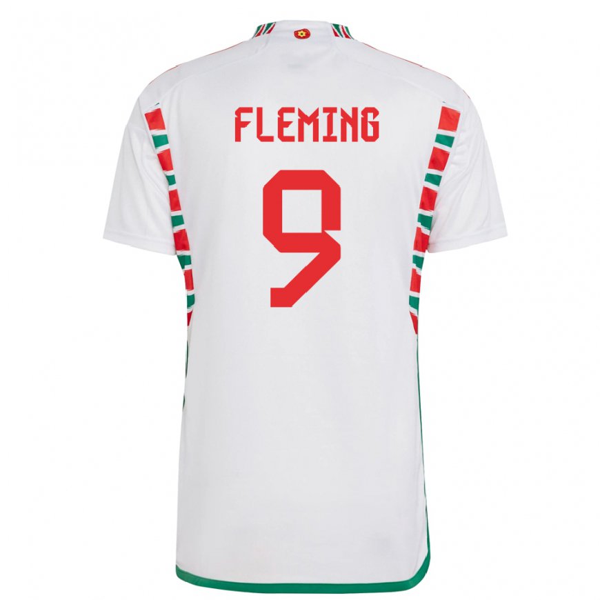 Kandiny Kinder Walisische Cole Fleming #9 Weiß Auswärtstrikot Trikot 22-24 T-shirt Österreich