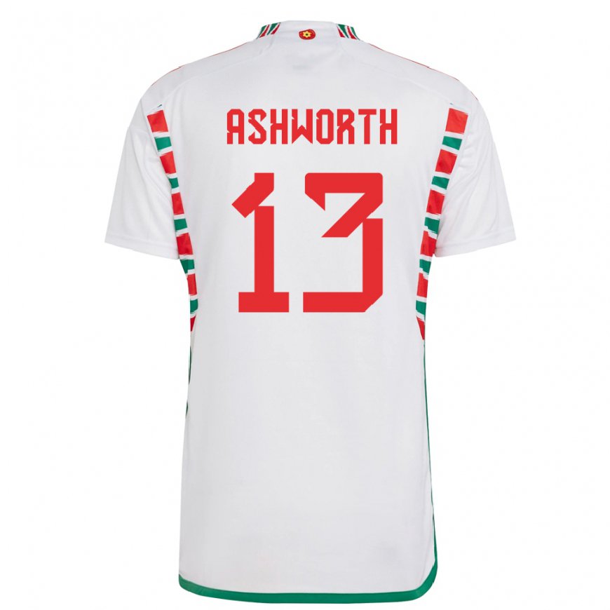 Kandiny Bambino Maglia Galles Fin Ashworth #13 Bianco Kit Gara Away 22-24 Maglietta