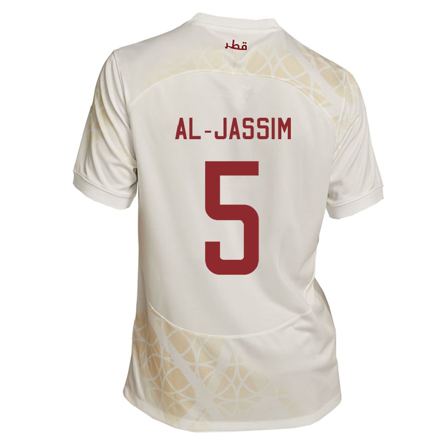 Kandiny Bambino Maglia Qatar Dana Al Jassim #5 Beige Oro Kit Gara Away 22-24 Maglietta