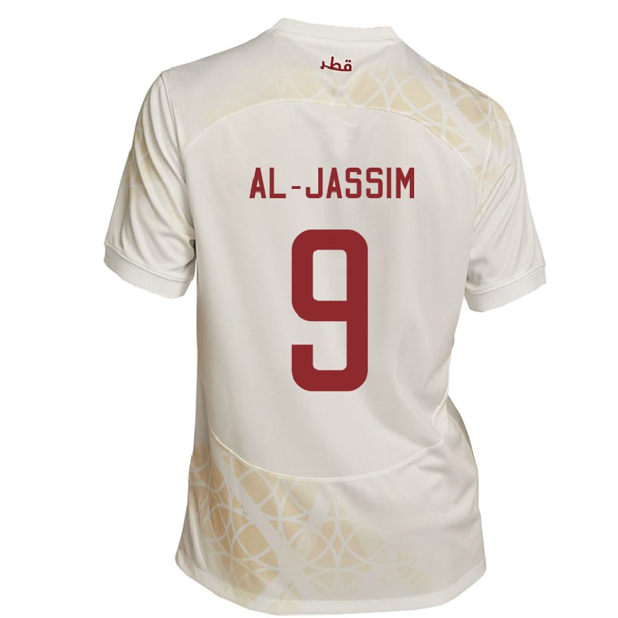 Kandiny Bambino Maglia Qatar Kholoud Al Jassim #9 Beige Oro Kit Gara Away 22-24 Maglietta