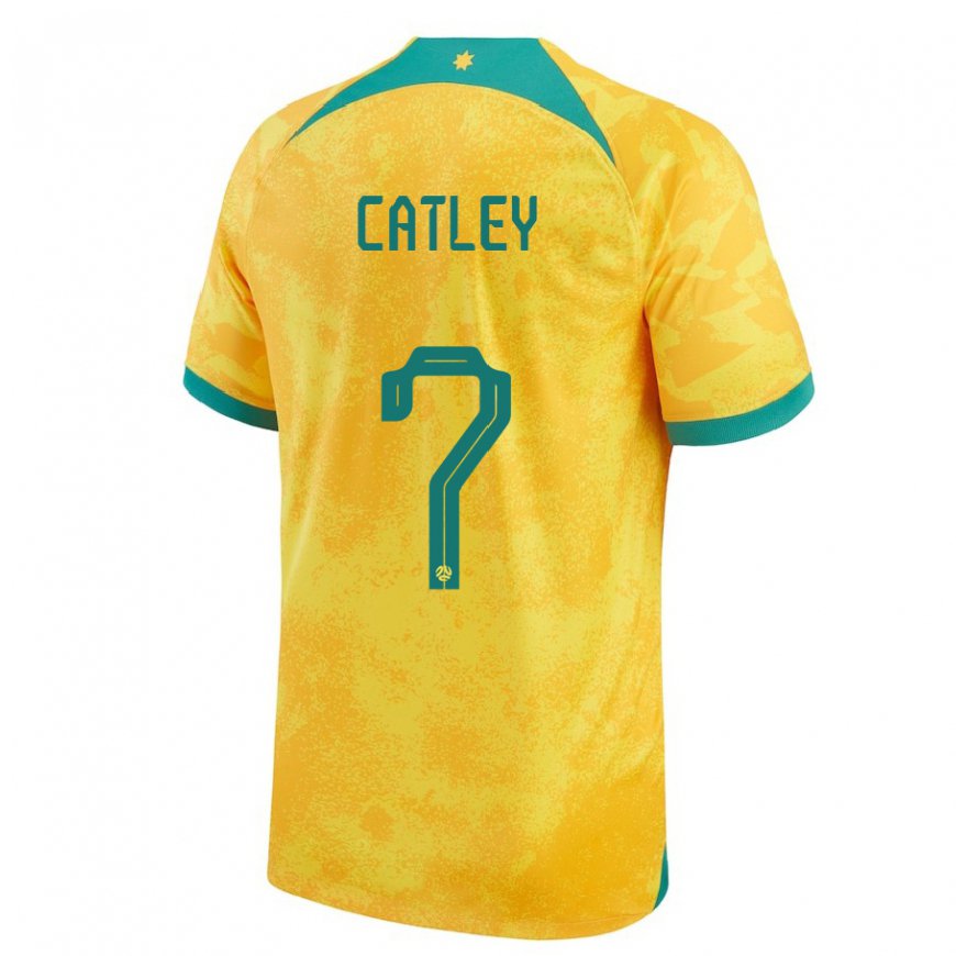 Kandiny Uomo Maglia Australia Stephanie Catley #7 D'oro Kit Gara Home 22-24 Maglietta