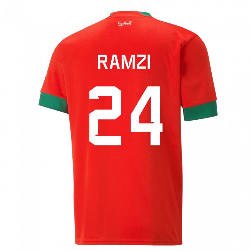 Kandiny Hombre Camiseta Marruecos Achraf Ramzi #24 Rojo 1ª Equipación 22-24 La Camisa