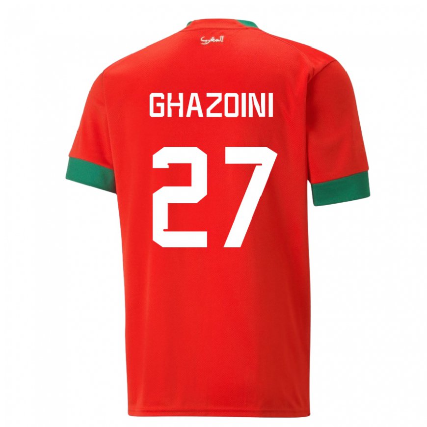 Kandiny Uomo Maglia Marocco Amine Ghazoini #27 Rosso Kit Gara Home 22-24 Maglietta