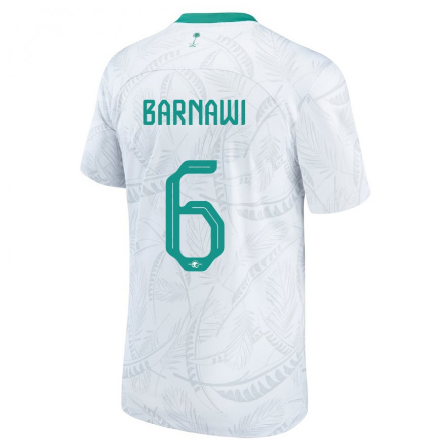 Kandiny Hombre Camiseta Arabia Saudita Mohammed Barnawi #6 Blanco 1ª Equipación 22-24 La Camisa