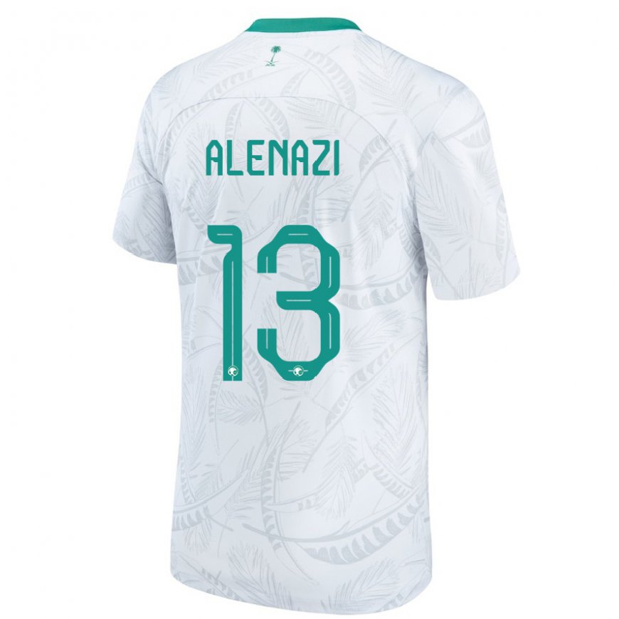 Kandiny Uomo Maglia Arabia Saudita Abdullah Alenazi #13 Bianco Kit Gara Home 22-24 Maglietta