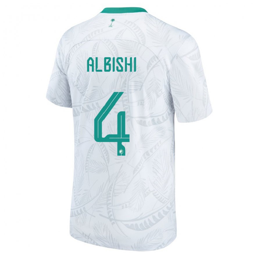 Kandiny Heren Saoedi-arabisch Abdullah Albishi #4 Wit Thuisshirt Thuistenue 22-24 T-shirt België