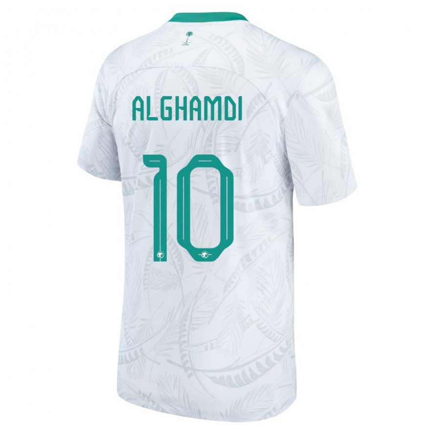 Kandiny Uomo Maglia Arabia Saudita Ahmad Alghamdi #10 Bianco Kit Gara Home 22-24 Maglietta