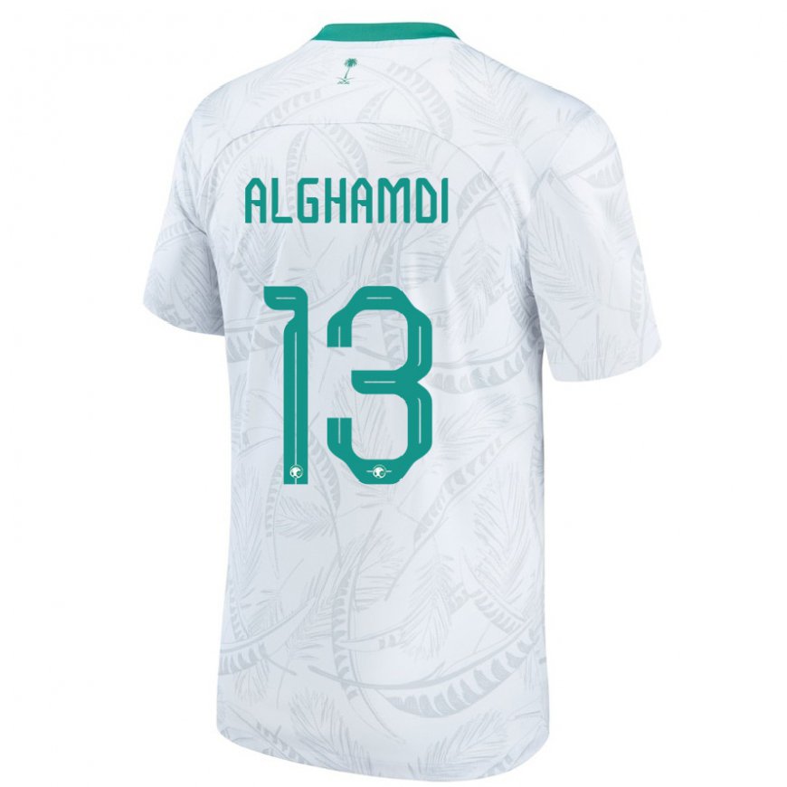 Kandiny Uomo Maglia Arabia Saudita Hazzaa Alghamdi #13 Bianco Kit Gara Home 22-24 Maglietta