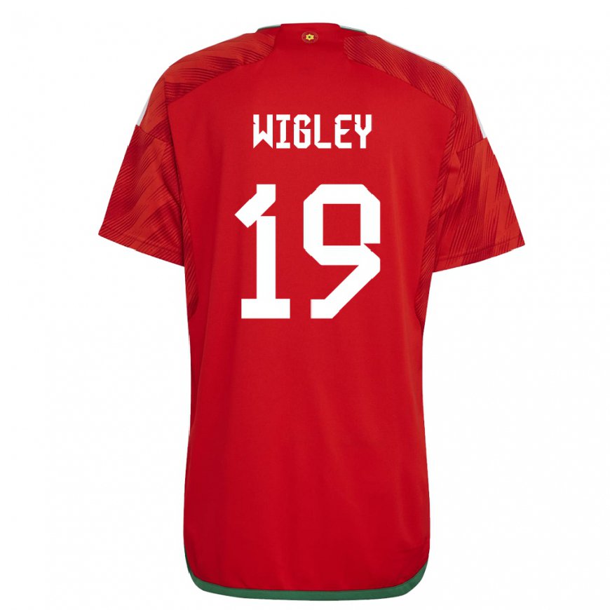 Kandiny Uomo Maglia Galles Morgan Wigley #19 Rosso Kit Gara Home 22-24 Maglietta