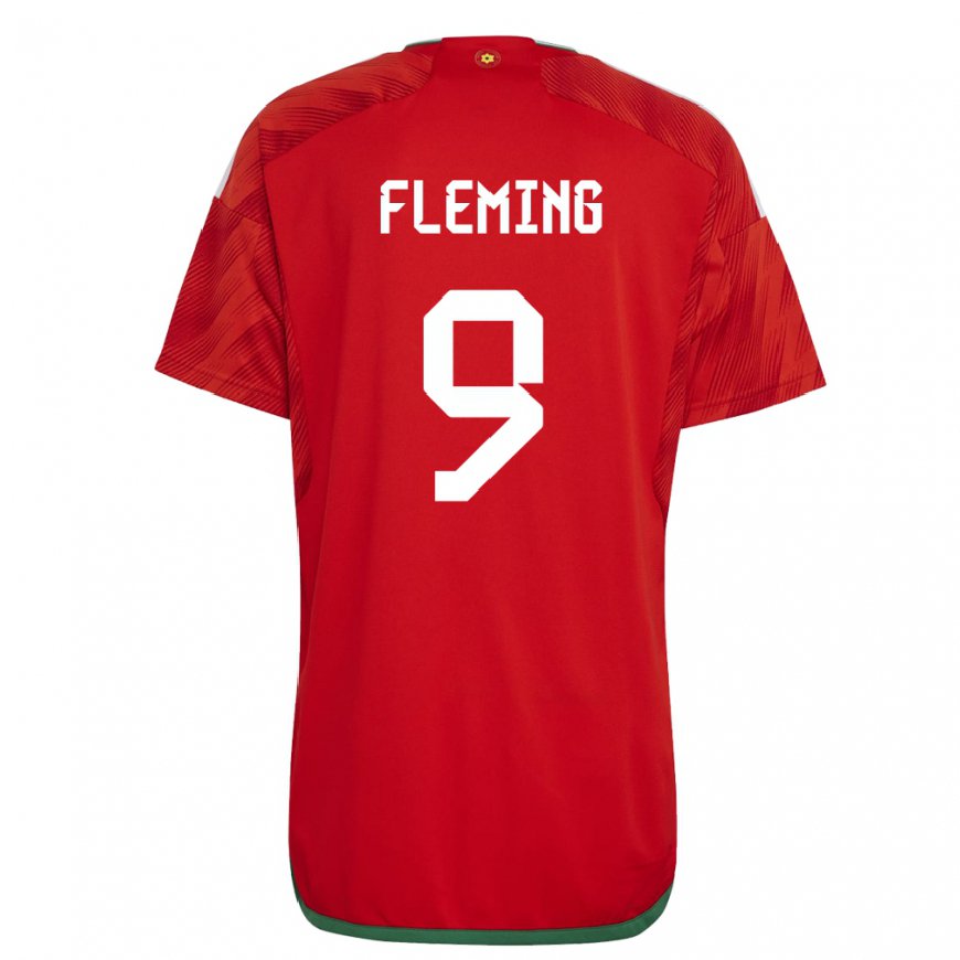 Kandiny Uomo Maglia Galles Cole Fleming #9 Rosso Kit Gara Home 22-24 Maglietta