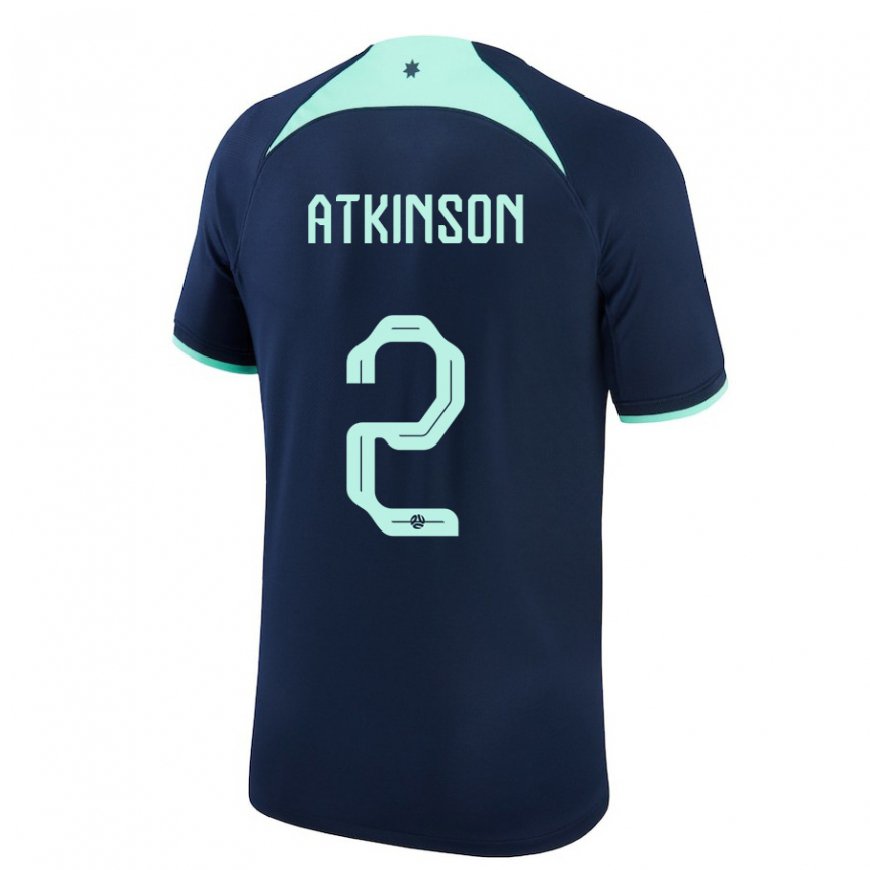 Kandiny Hombre Camiseta Australia Nathaniel Atkinson #2 Azul Oscuro 2ª Equipación 22-24 La Camisa