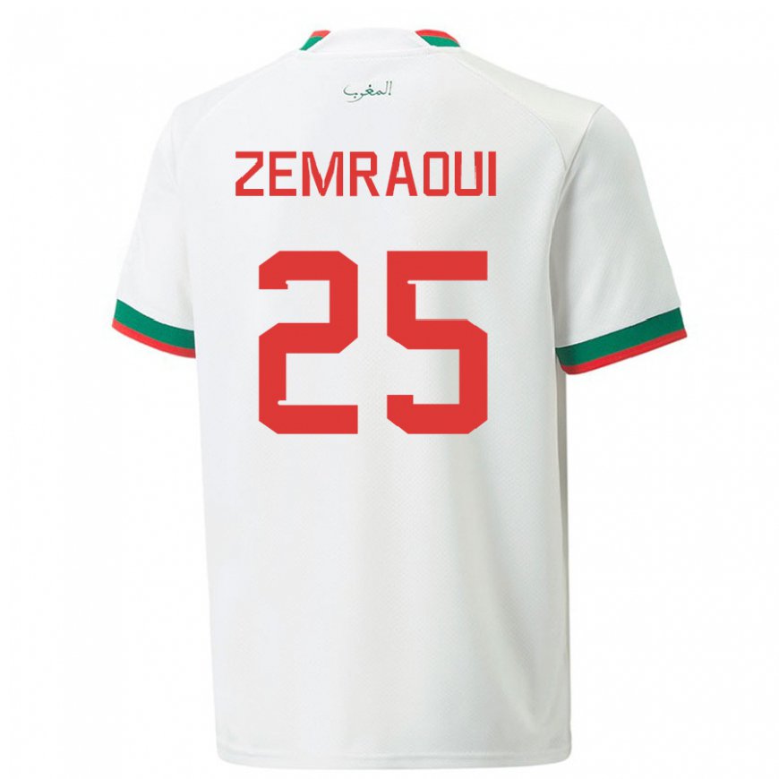 Kandiny Uomo Maglia Marocco Oussama Zemraoui #25 Bianco Kit Gara Away 22-24 Maglietta