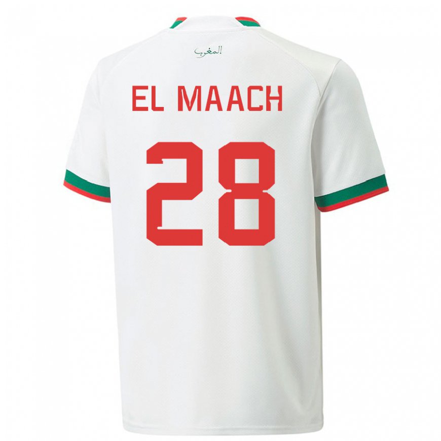 Kandiny Uomo Maglia Marocco Fouad El Maach #28 Bianco Kit Gara Away 22-24 Maglietta