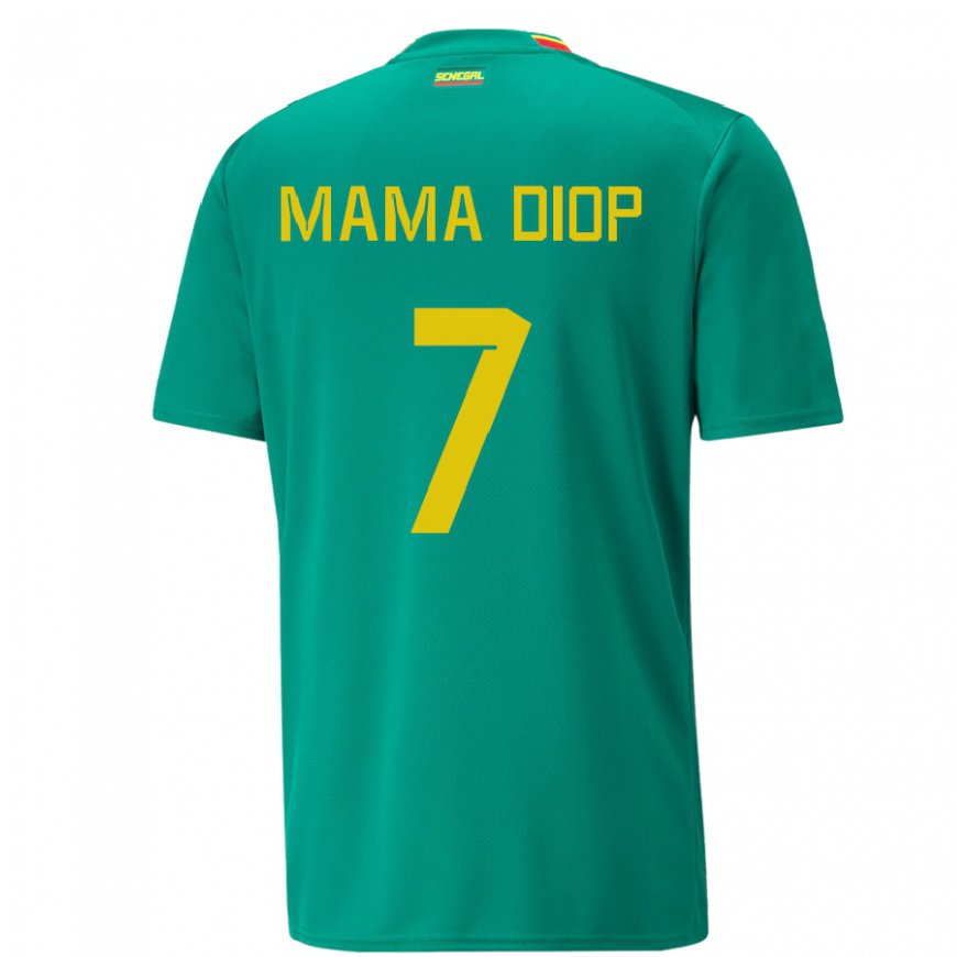 Kandiny Uomo Maglia Senegal Mama Diop #7 Verde Kit Gara Away 22-24 Maglietta