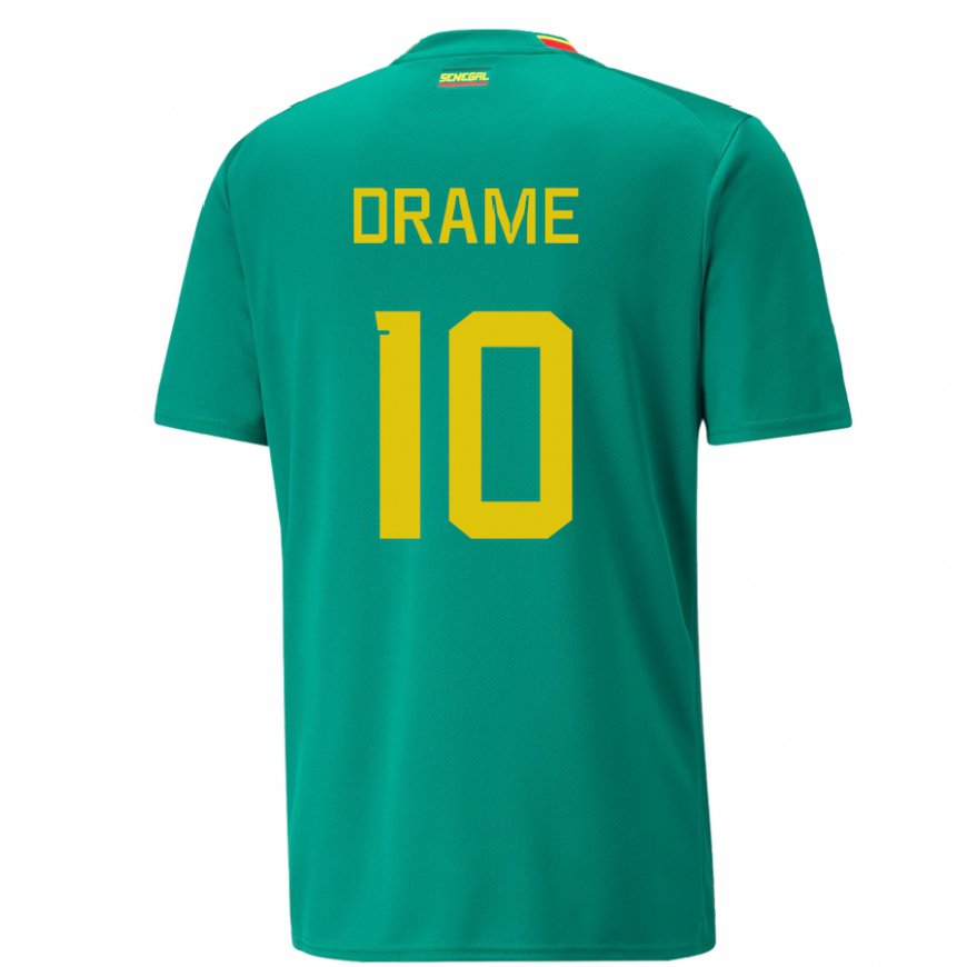 Kandiny Uomo Maglia Senegal Ibrahima Drame #10 Verde Kit Gara Away 22-24 Maglietta