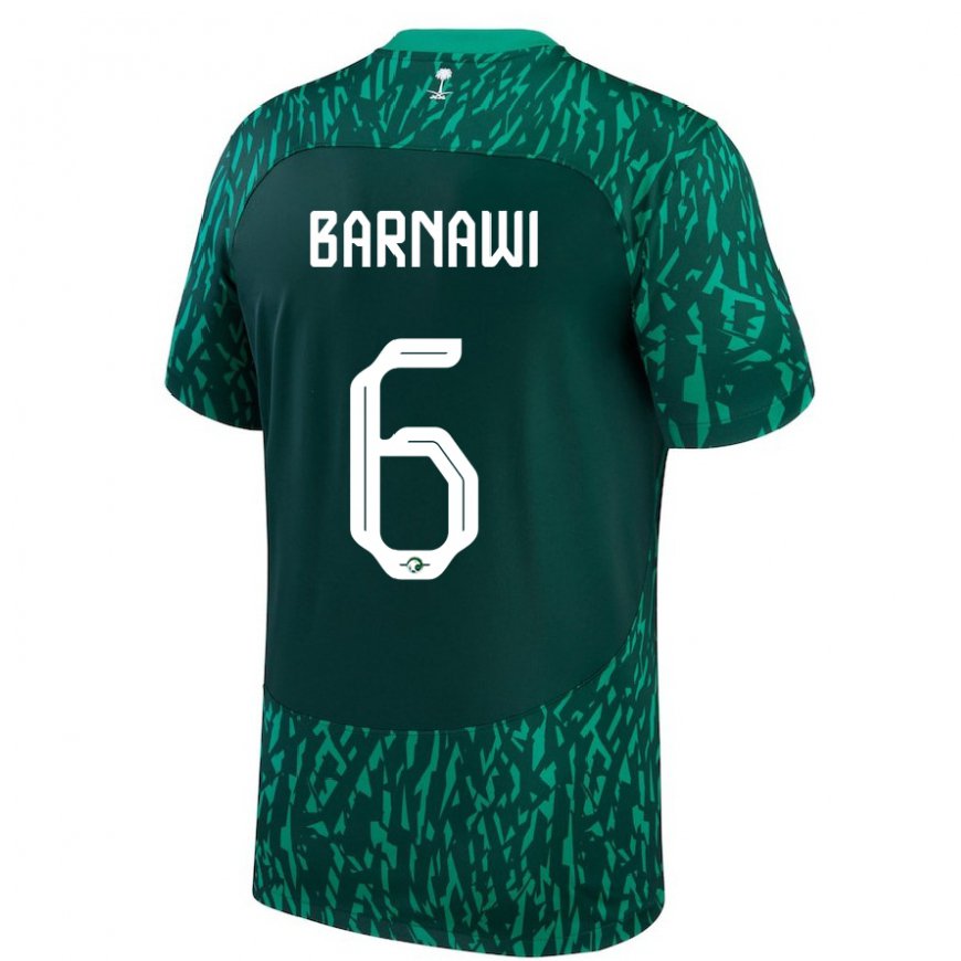 Kandiny Hombre Camiseta Arabia Saudita Mohammed Barnawi #6 Verde Oscuro 2ª Equipación 22-24 La Camisa