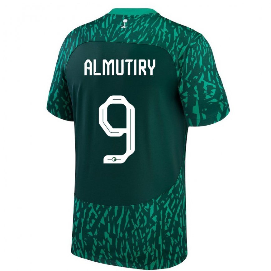 Kandiny Uomo Maglia Arabia Saudita Saad Almutiry #9 Verde Scuro Kit Gara Away 22-24 Maglietta